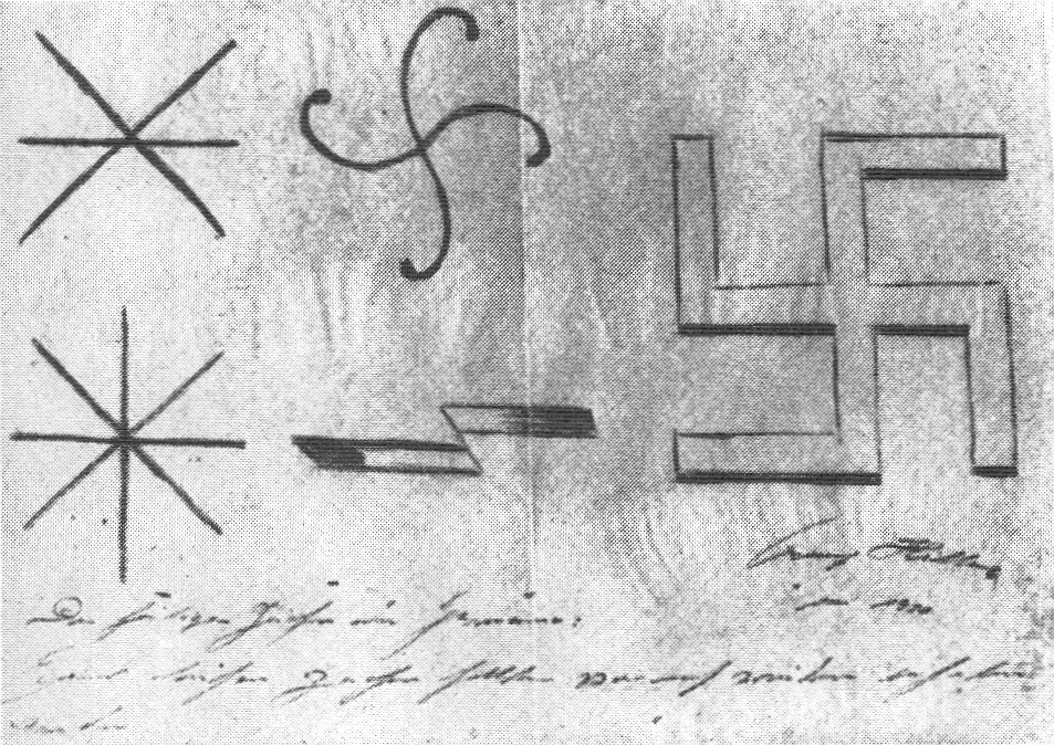 Hitler handschriftl. Skizzenentwurf des Hakenkreuzes